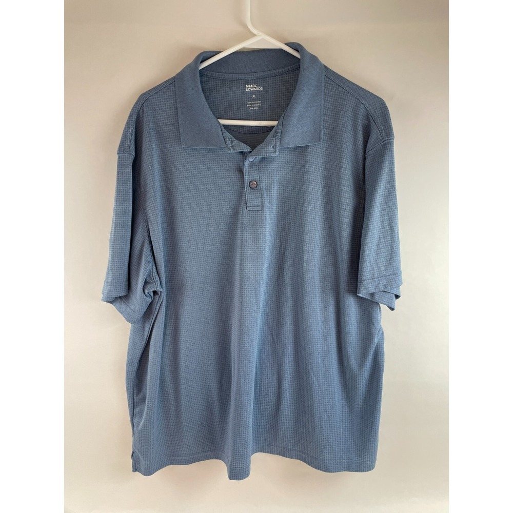 Marc Edwards Polo Shirt Men's Size Extra Large Blue Check Short Sleeve Collared